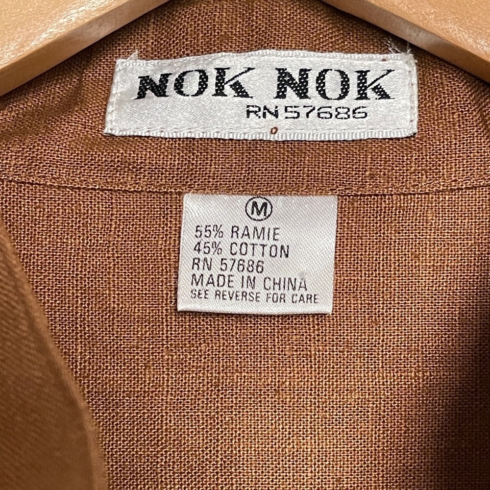 Vintage 80s Linen Safari Shirt Dress Tan Belted Utility Style | Size M | NWT - Picture 9 of 12
